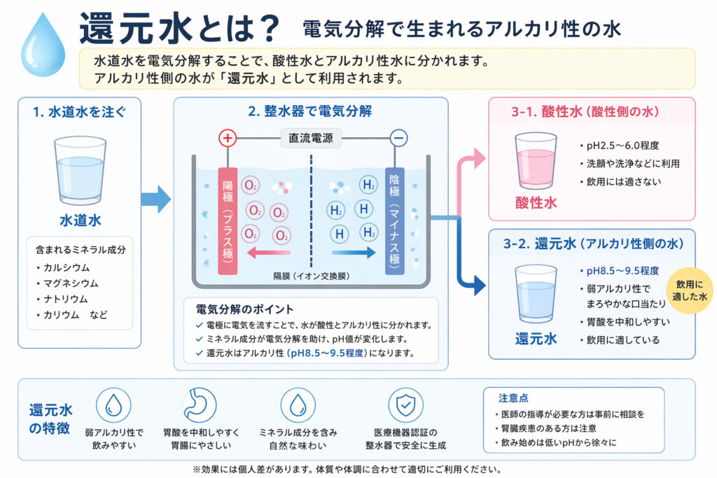 還元水の電気分解プロセス